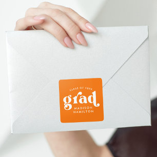 Bold Typography Orange Graduation Square Sticker