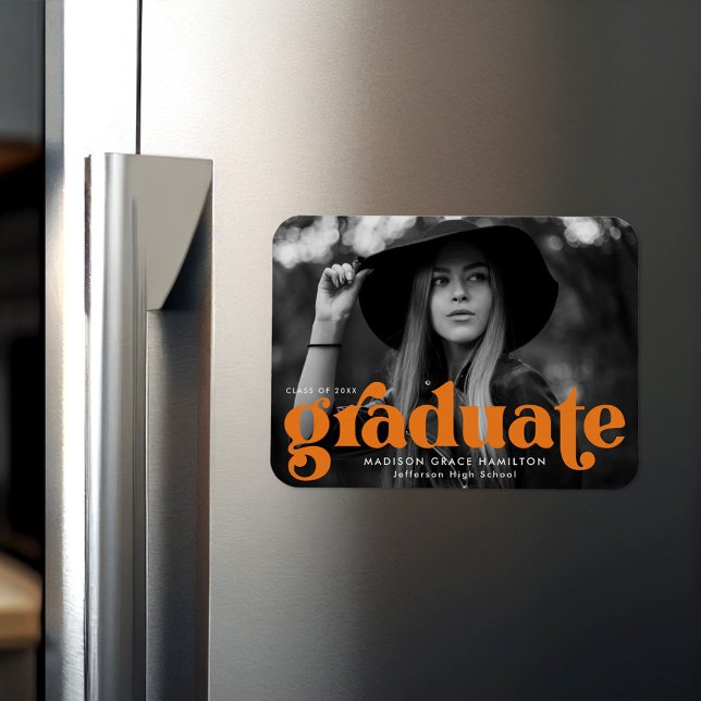 Bold Typography Orange Photo Graduation Magnet (Creator Uploaded)