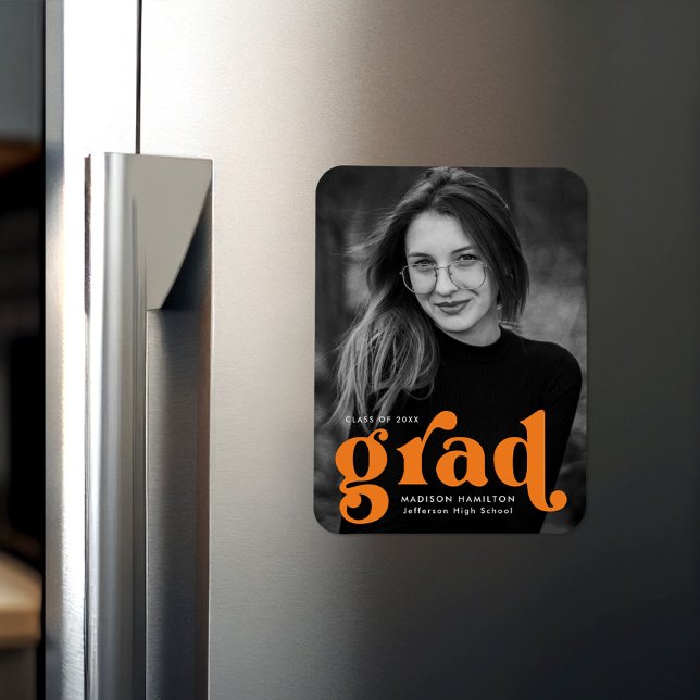 Bold Typography Orange Photo Graduation Magnet (Creator Uploaded)