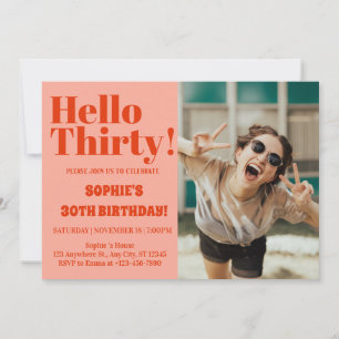 Bold Typography Orange Pink Modern 30th Birthday  Invitation