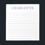 Bold Typography Personalised Lavender Name Lined Notepad<br><div class="desc">Bold Modern Typography Personalised Name Lined Notepad in Lavender</div>