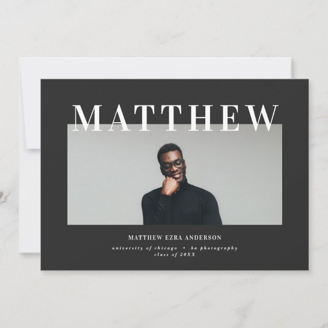 Bold typography photo graduation party invite (Front)