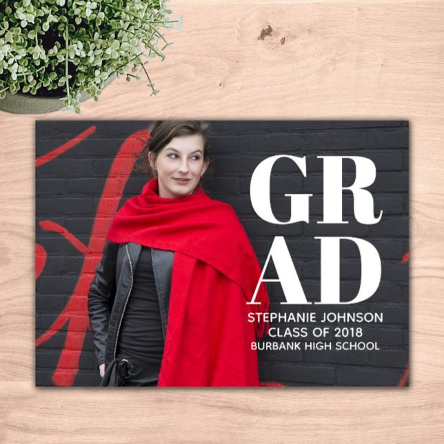 Bold Typography Photo Graduation | White Invitation (White Bold Typography Photo Graduation Announcement)