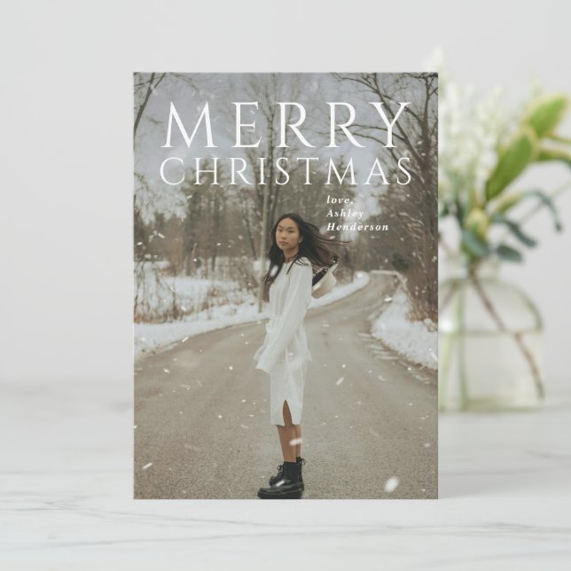 Bold Typography Photo Modern Christmas Holiday Card (Standing Front)