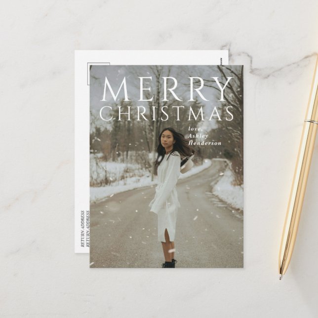 Bold Typography Photo Modern Christmas Holiday Postcard (Front/Back In Situ)