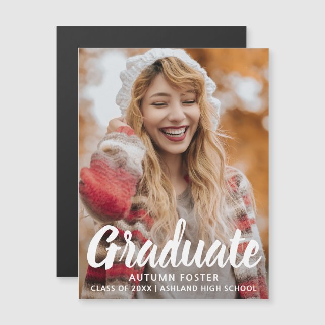 Bold Typography Photo Modern Graduation Magnetic Invitation (Front/Back)