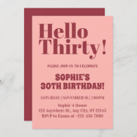 Bold Typography Pink and Burgundy 30th Birthday 