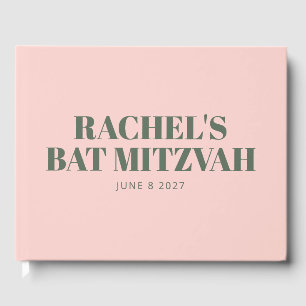Bold Typography Pink and Green Modern Bat Mitzvah  Guest Book