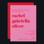Bold Typography Pink and Red Modern Bat Mitzvah Invitation<br><div class="desc">Bold Typography Bright Pink and Red Modern Bat Mitzvah Invitation</div>