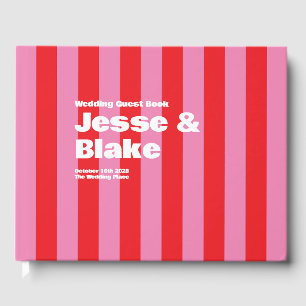 Bold Typography, Pink and Red Wedding Guest Book