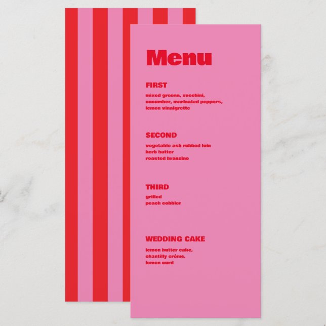 Bold Typography, Pink and Red Wedding Menu (Front/Back)