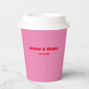 Bold Typography, Pink and Red Wedding Paper Cups