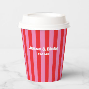 Bold Typography, Pink and Red Wedding Paper Cups