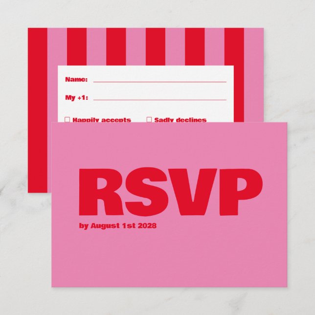 Bold Typography, Pink and Red Wedding RSVP Card (Front/Back)