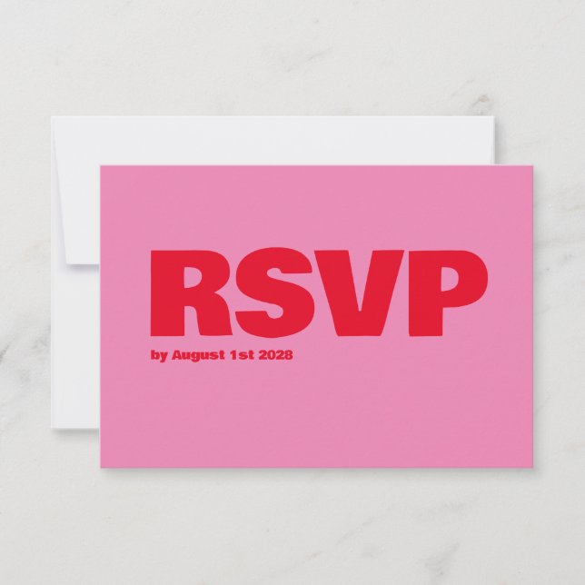 Bold Typography, Pink and Red Wedding RSVP Card (Front)