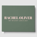 Bold Typography Pink Green Custom Bat Mitzvah Guest Book<br><div class="desc">Personalised Bold Typography Blush Pink and Forest Green Modern Bat Mitzvah Guest Book</div>