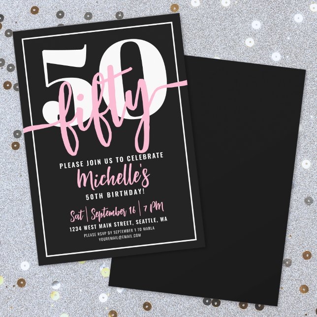 Bold Typography Pink Modern 50th Birthday Invitation (Bold Typography Pink Modern 50th Birthday Invitation)