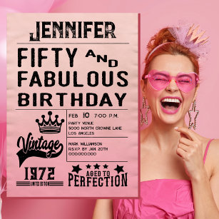 Bold Typography Pink Modern 50th Birthday Invitation
