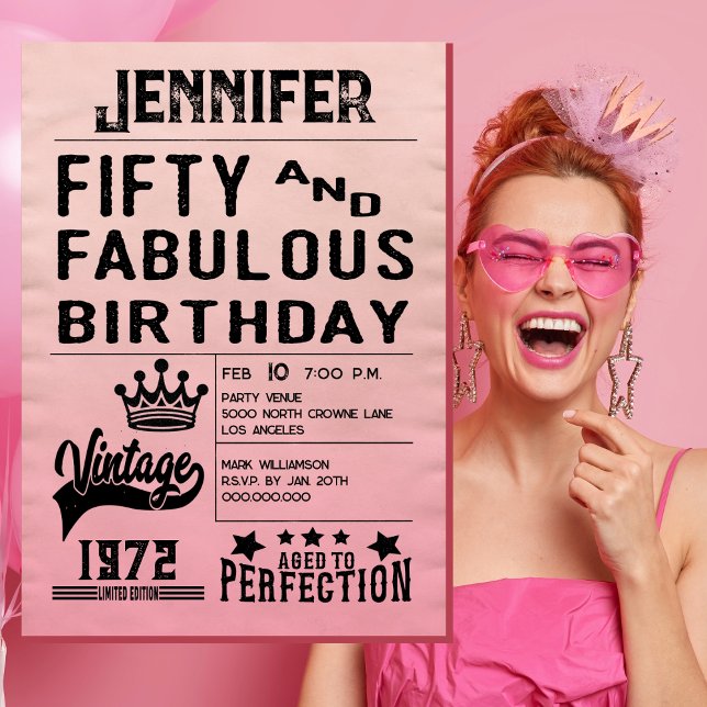 Bold Typography Pink Modern 50th Birthday Invitation (Fun 50th birthday party invitation.)