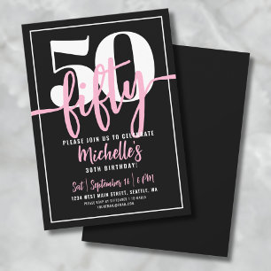 Bold Typography Pink Modern 50th Birthday Invitation