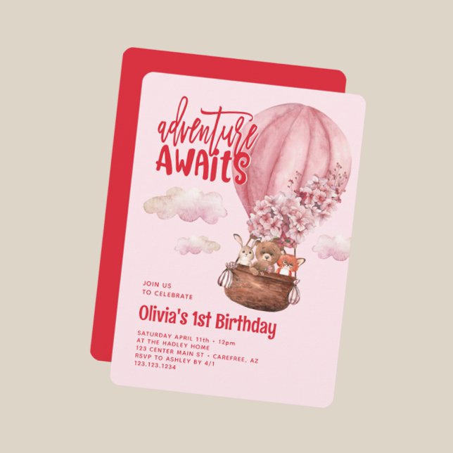 Bold Typography Pink Red 1st Birthday Invitation (Creator Uploaded)