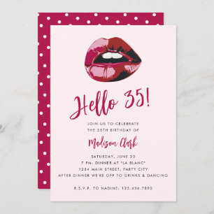 Bold Typography Pink Red Lips Modern 35th Birthday Invitation