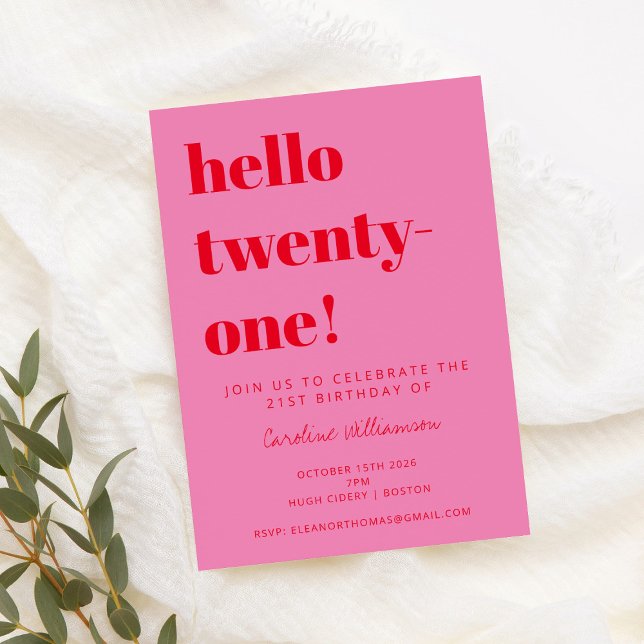 Bold Typography Pink Red Modern 21st Birthday Invitation (Creator Uploaded)