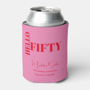 Bold Typography Pink Red Modern 50th Birthday Can Cooler