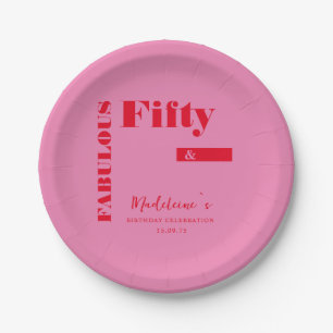 Bold Typography Pink Red Modern 50th Birthday Paper Plate