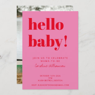 Bold Typography Pink Red Modern Baby Shower Photo Invitation