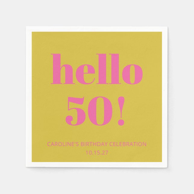 Bold Typography Pink Yellow Modern 50th Birthday Napkin (Front)