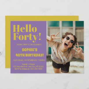 Bold Typography Purple Modern 40th Birthday Photo Invitation
