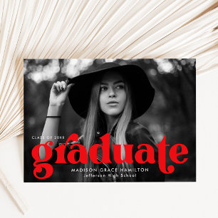 Bold Typography Red Photo Graduation Announcement