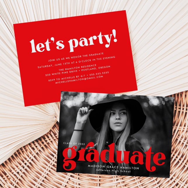 Bold Typography Red Photo Graduation Party Invitation (Creator Uploaded)