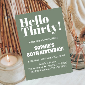 Bold Typography Sage Green 30th Birthday  Invitation