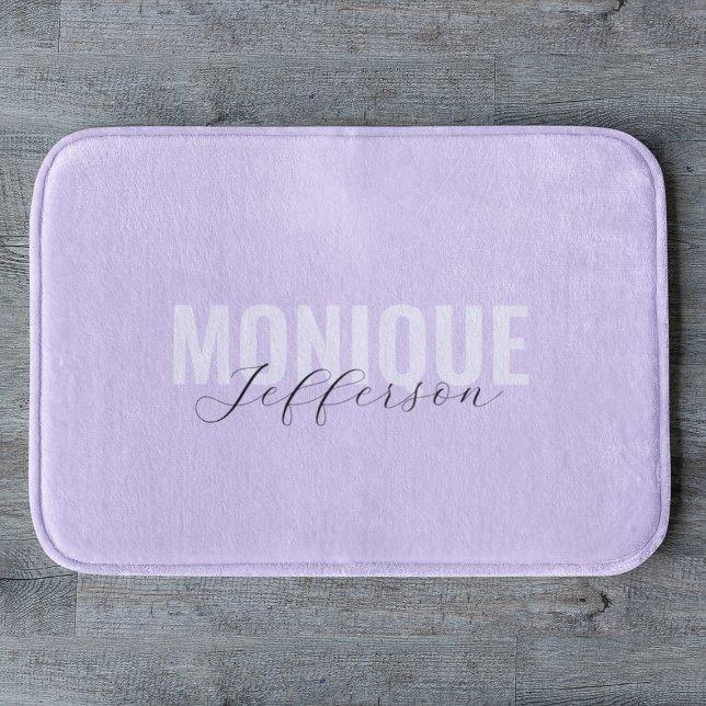 Bold Typography & Script Lilac Lavender Monogram Bath Mat (Creator Uploaded)