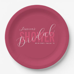 Bold Typography Script Viva Magenta Bridal Shower Paper Plate