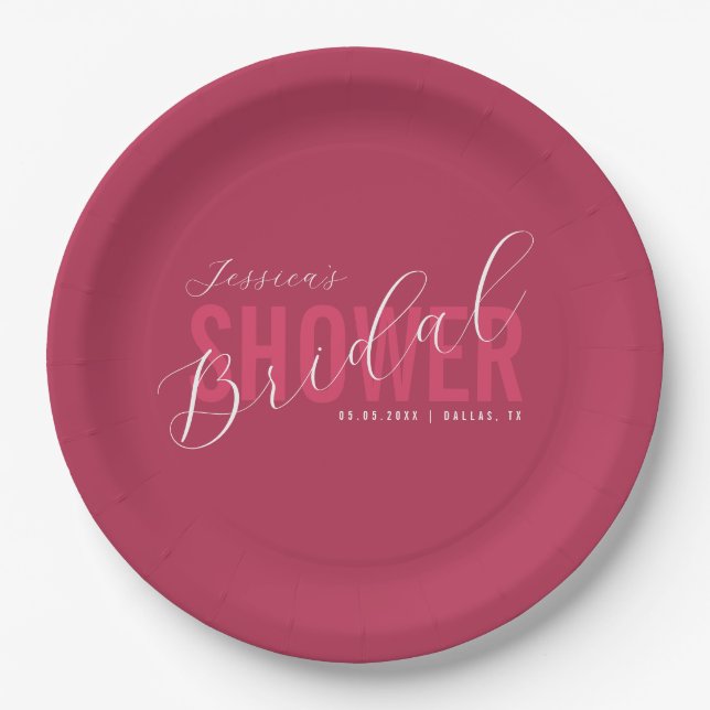 Bold Typography Script Viva Magenta Bridal Shower Paper Plate (Front)