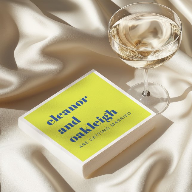 Bold Typography Simple Chartreuse Blue Wedding Napkin (Creator Uploaded)
