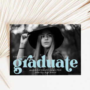 Bold Typography Sky Blue Photo Graduation Announcement