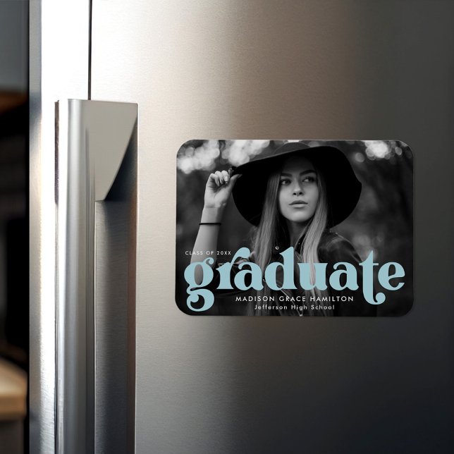 Bold Typography Sky Blue Photo Graduation Magnet (Creator Uploaded)