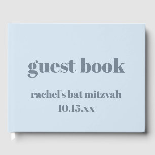 Bold Typography Soft Blue Custom Cute Bat Mitzvah Guest Book