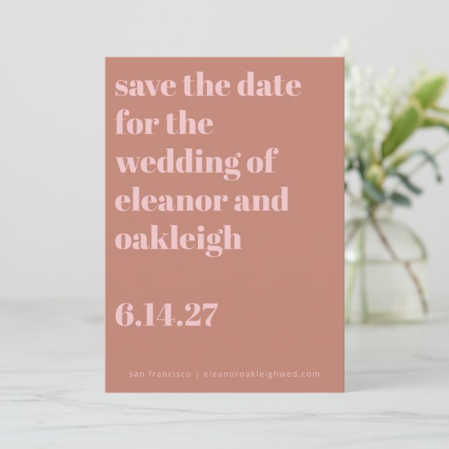 Bold Typography Terracotta Blush Modern Wedding  Save The Date (Standing Front)