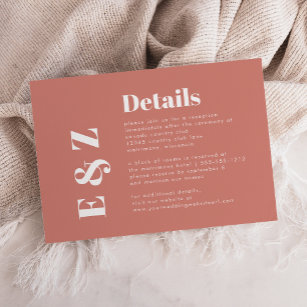 Bold Typography Terracotta Wedding Details Enclosure Card