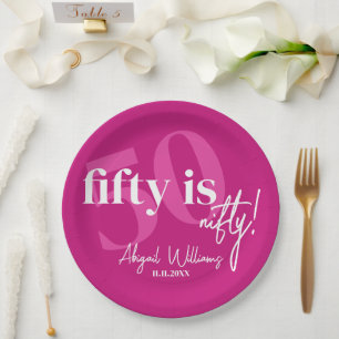 Bold Typography w/ Calligraphy 50th Birthday Party Paper Plate