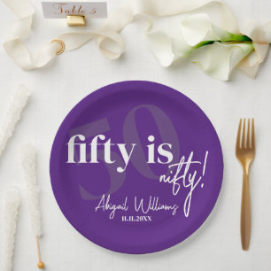 Bold Typography w/ Calligraphy 50th Birthday Party Paper Plate