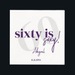 Bold Typography w/ Calligraphy 60th Birthday Party Napkin<br><div class="desc">Bold typography with calligraphy 60 is sexy birthday party drink labels in purple and white.  All text is completely customisable and matches our other 60 is nifty products.</div>
