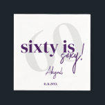 Bold Typography w/ Calligraphy 60th Birthday Party Napkin<br><div class="desc">Bold typography with calligraphy 60 is sexy birthday party drink labels in purple and white.  All text is completely customisable and matches our other 60 is nifty products.</div>