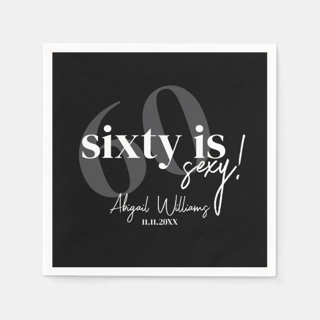 Bold Typography w/ Calligraphy 60th Birthday Party Napkin (Front)