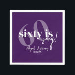 Bold Typography w/ Calligraphy 60th Birthday Party Napkin<br><div class="desc">Bold typography with calligraphy 60 is nifty birthday party napkins in purple and white.  All text is completely customisable and matches our other sixty is sexy products.</div>
